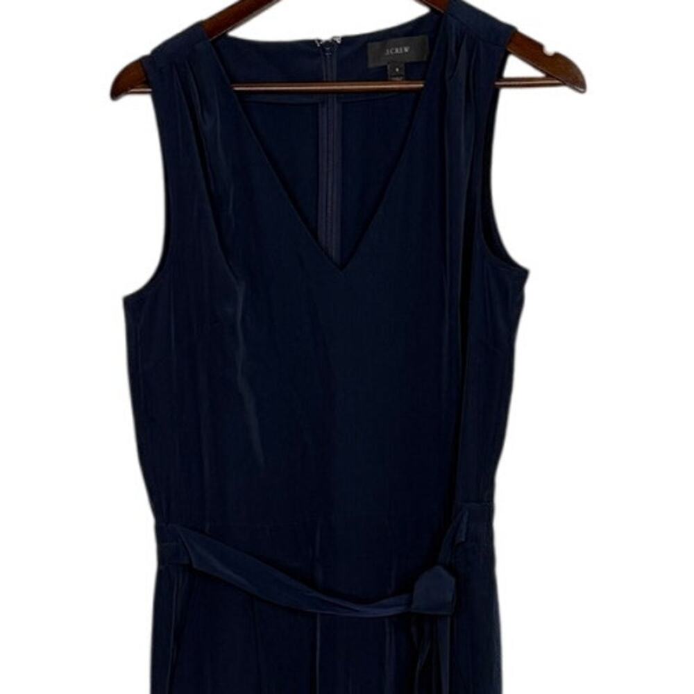 J Crew Sleeveless Satin Effect OnePiece Jumpsuit Elastic Tie Waist Pocket 6 Blue - Picture 3 of 15